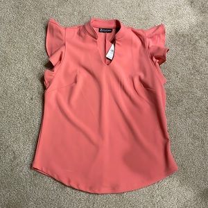 New York & Company Peach shirt with ruffle sleeves